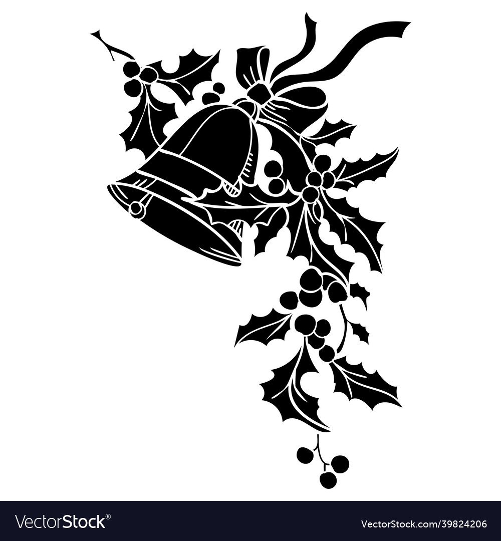 Monochrome christmas composition with bells Vector Image