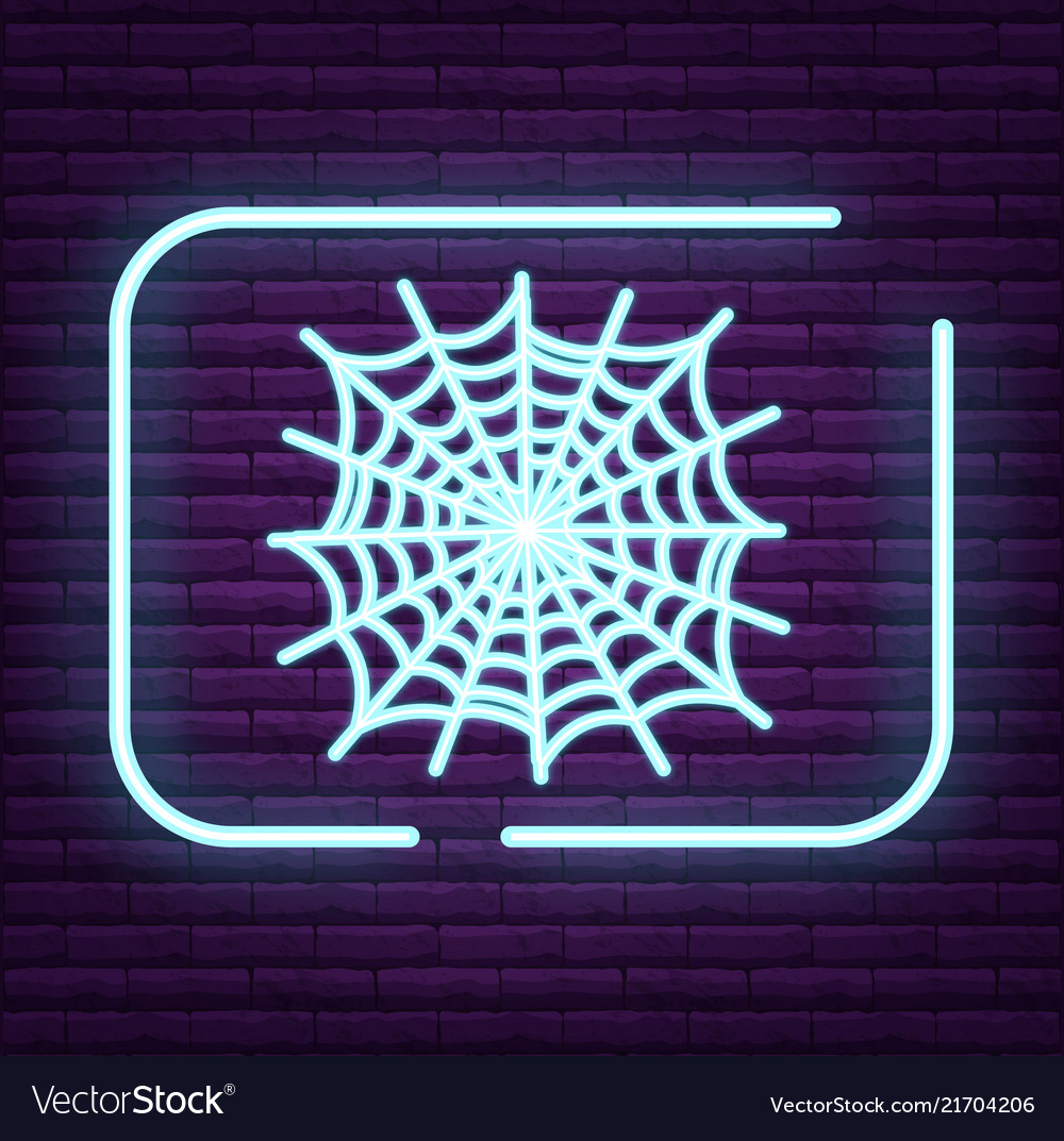 Neon spider sign arachnid logo on the wall