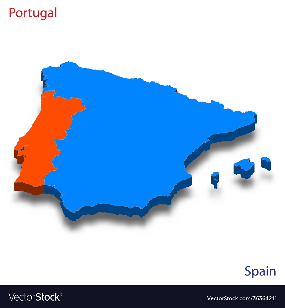 Isometric map of Europe with highlighted country Portugal 1838043