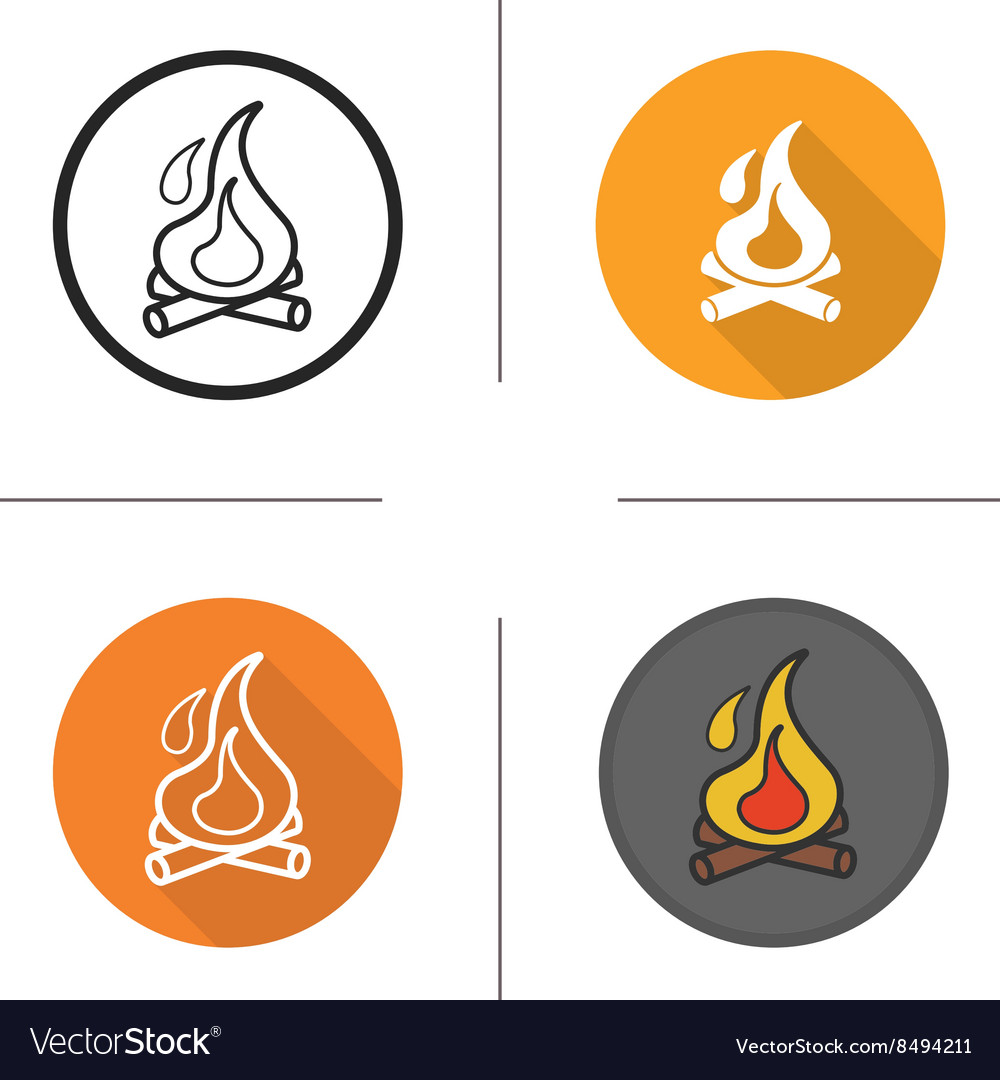 Campfire flat design linear and color icons set Vector Image