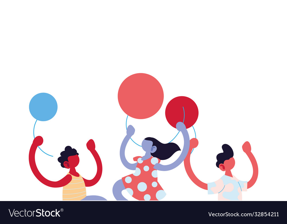 Girl And Boys Cartoons With Balloons Design Vector Image