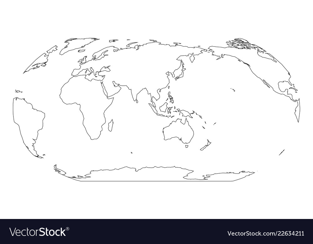 Australia Centered World Map Outline Map Of World Asia And Australia Centered Vector Image