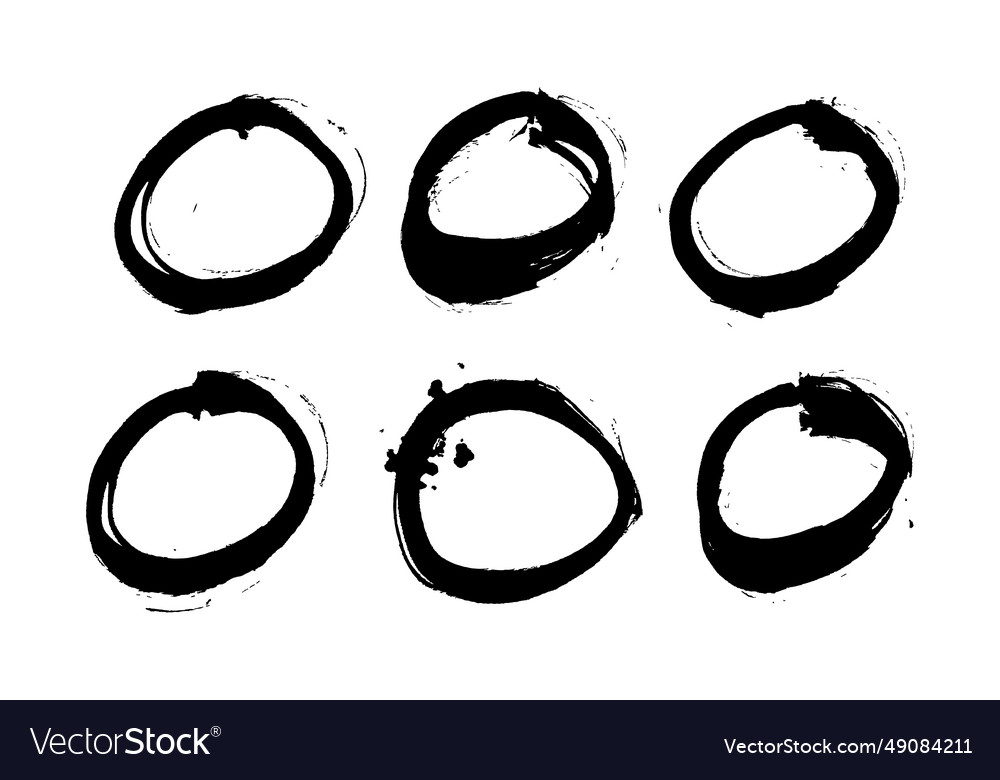 Set of circle dirty stroke brush hand painted Vector Image