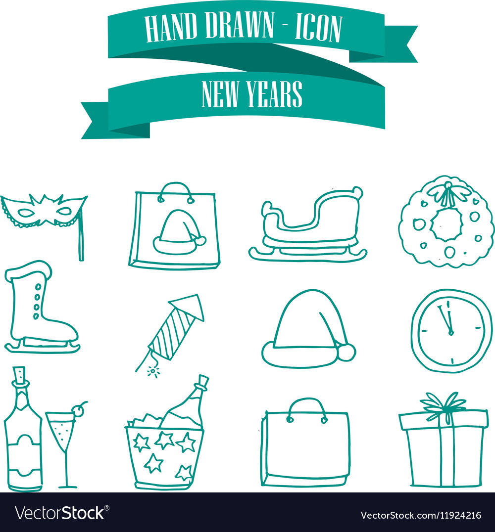 Collection stock new year icons Royalty Free Vector Image