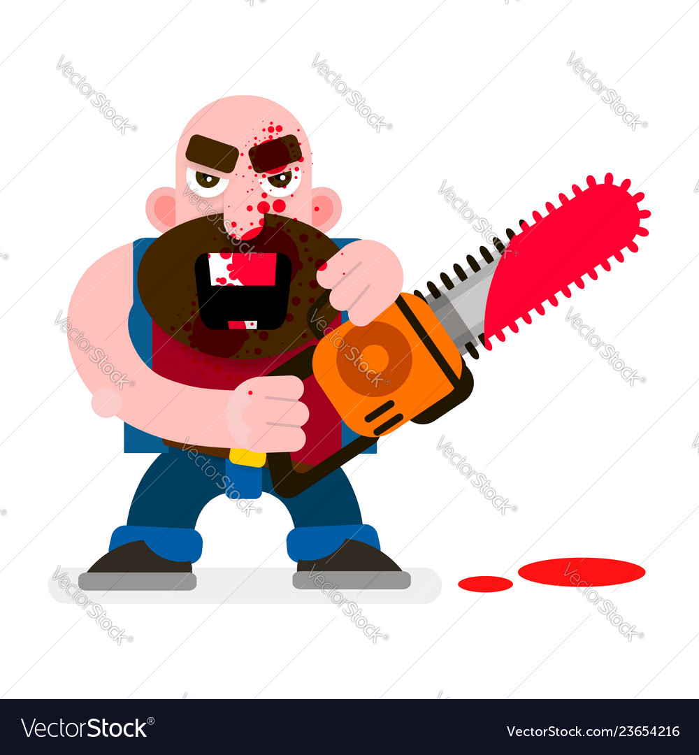 Crazy murderer covered in blood with a chainsaw Vector Image