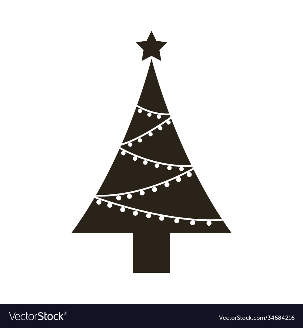 Happy merry christmas monochrome tree with lights Vector Image