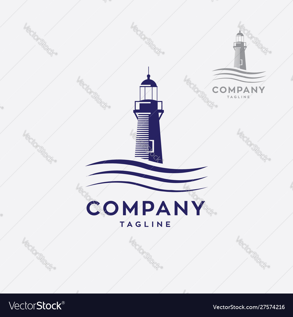 Lighthouse logo with waves