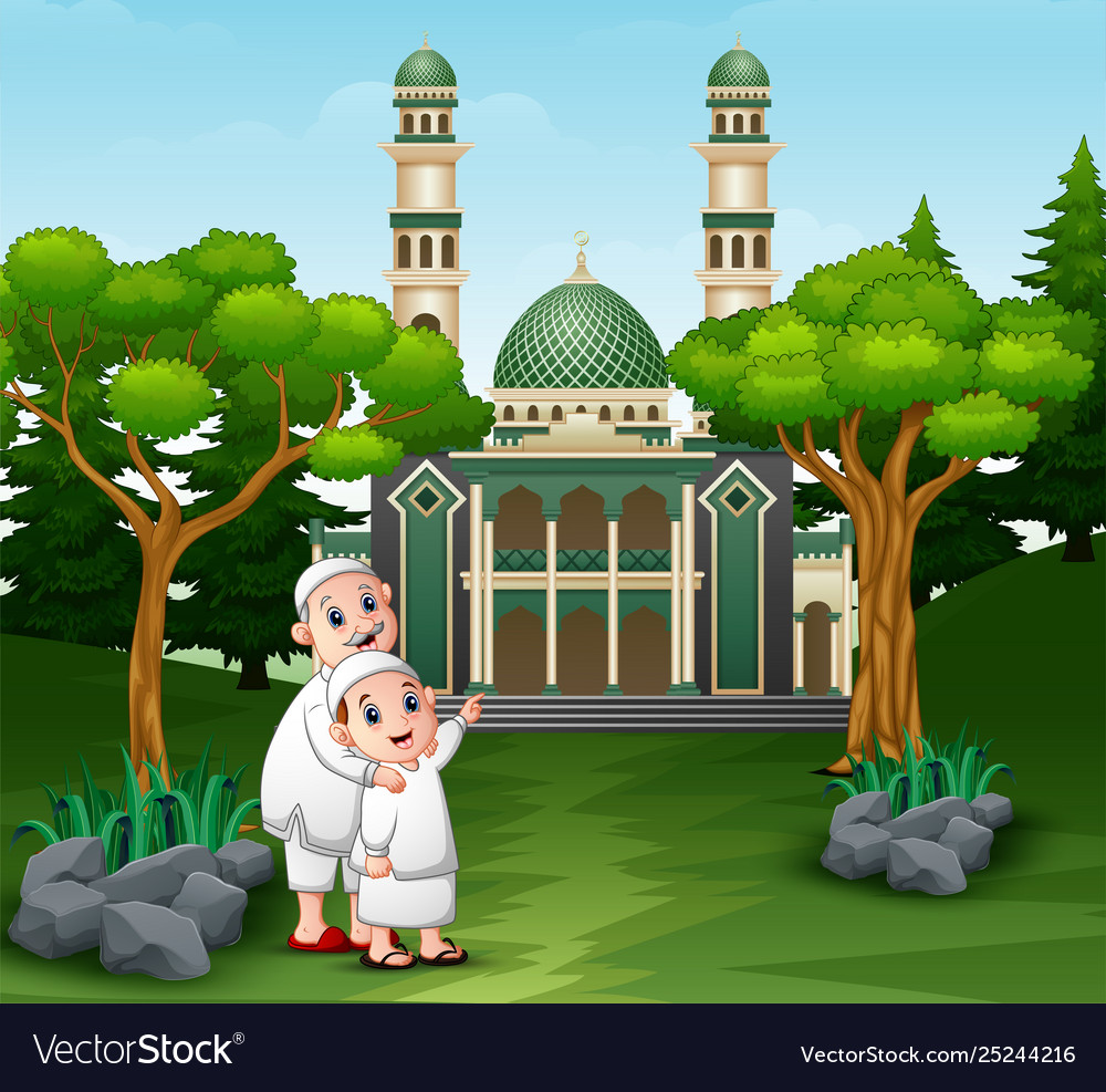 Muslim people cartoon going to mosque