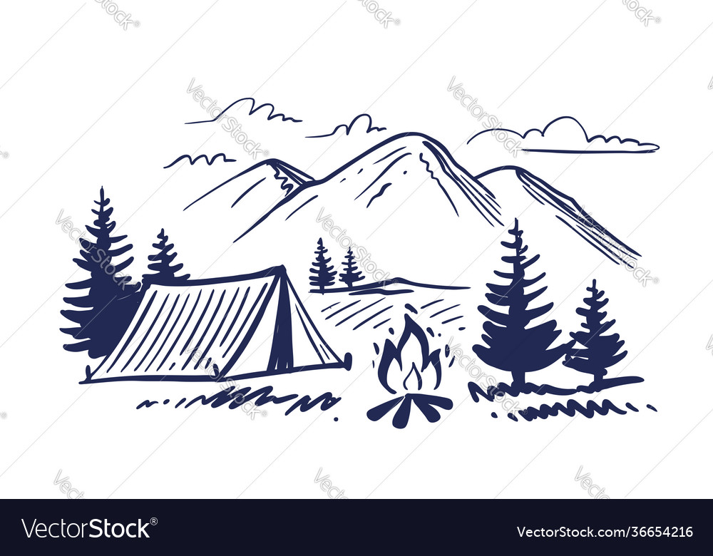 Sketch nature with mountains and camping design Vector Image