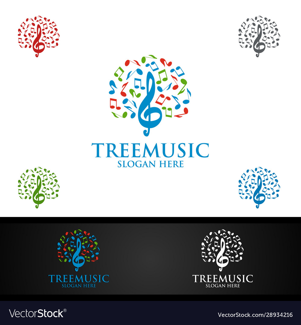 Tree music logo with note and concept