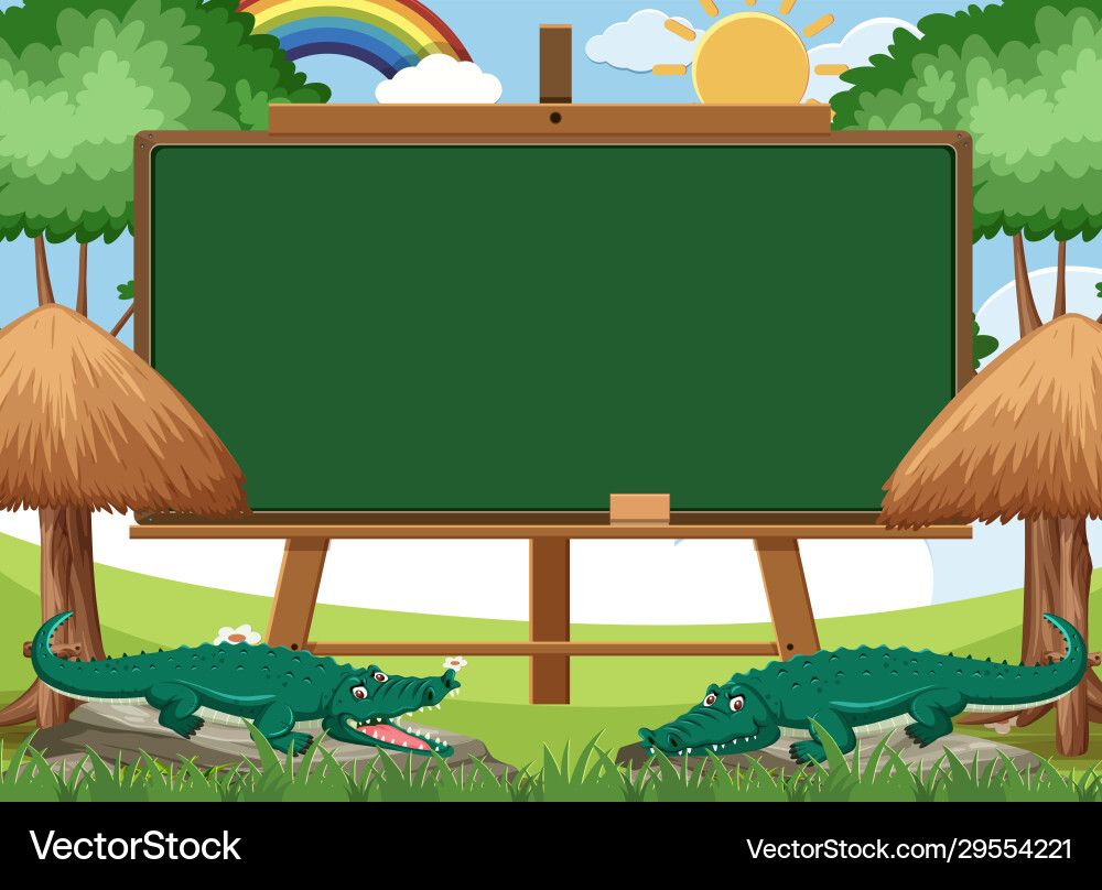Blackboard template design with two crocodiles Vector Image