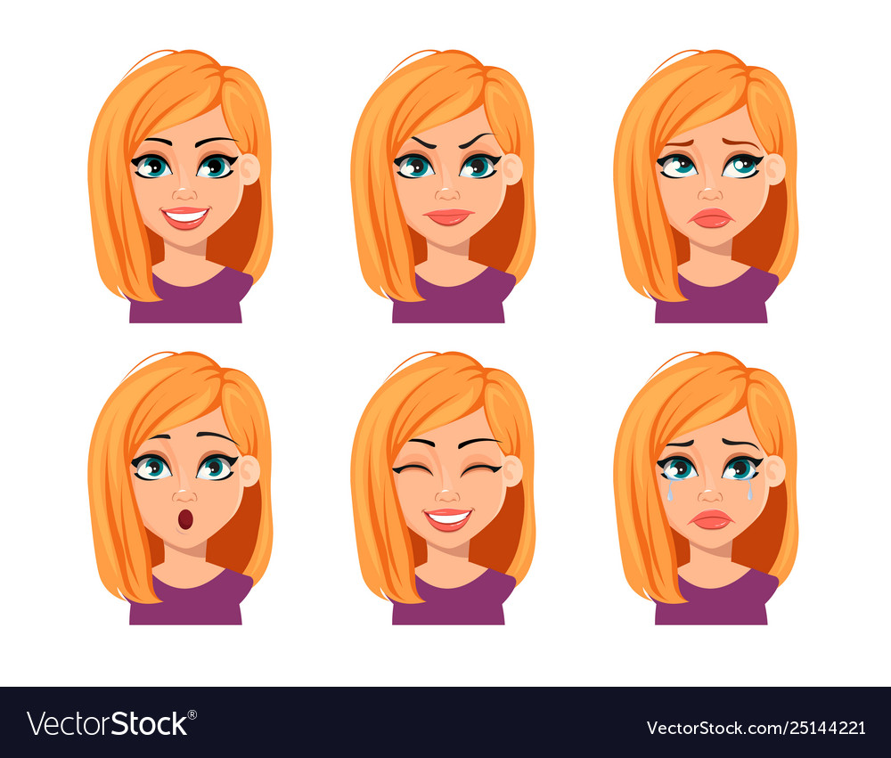 Facial expressions woman with blonde hair