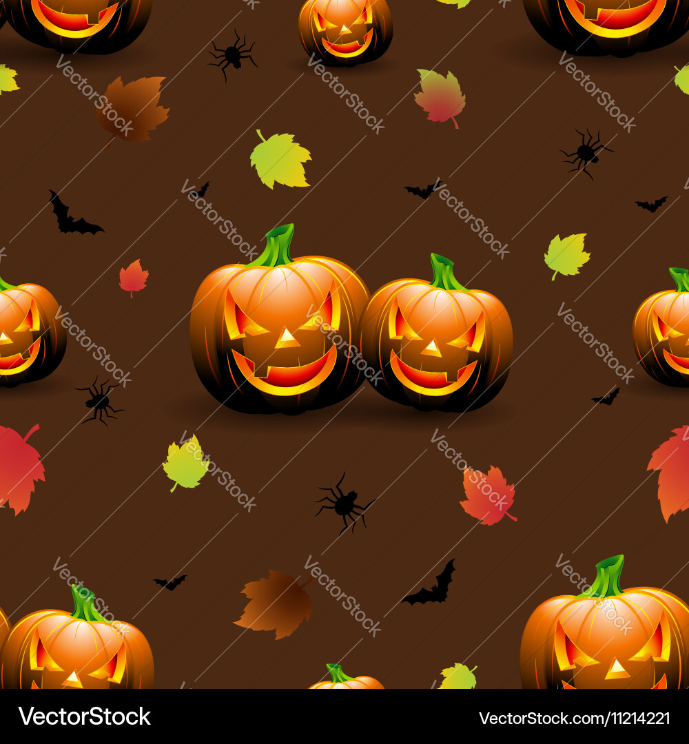 Halloween seamless pattern pumpkins scary face Vector Image
