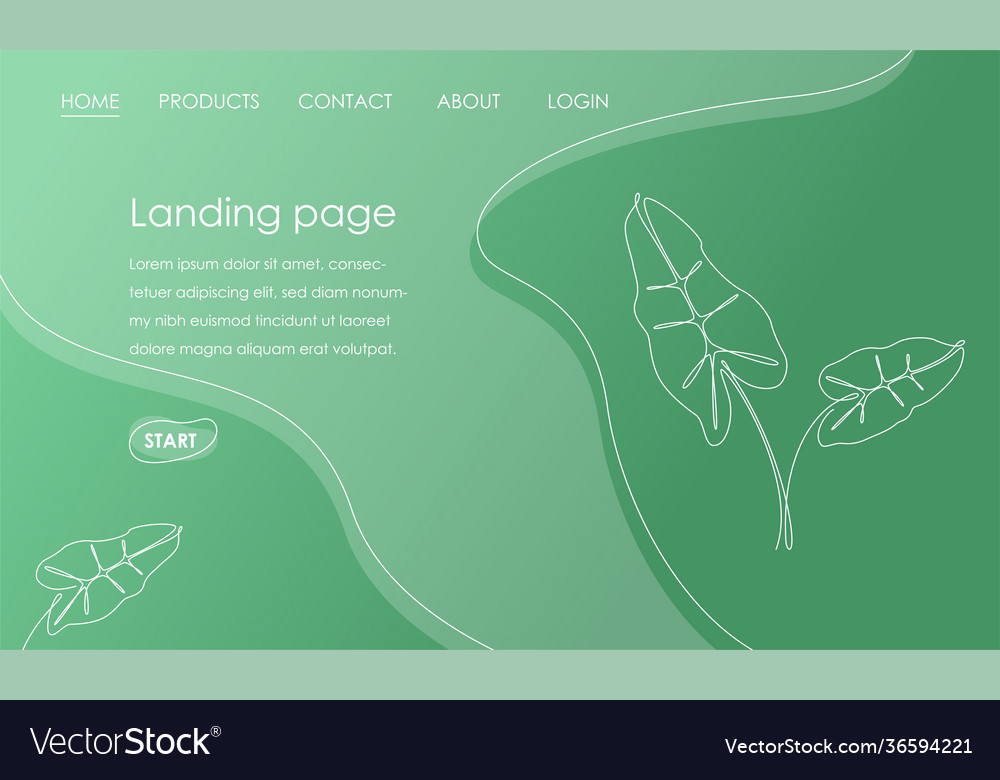 Landing page template with palm leaves on green