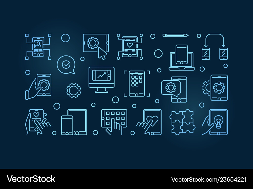 Mobile App Development Blue Banner Outline Vector Image
