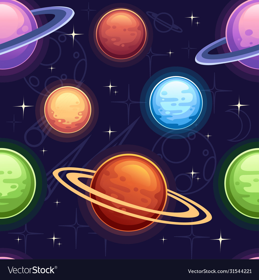 Seamless pattern colorful cartoon planets Vector Image