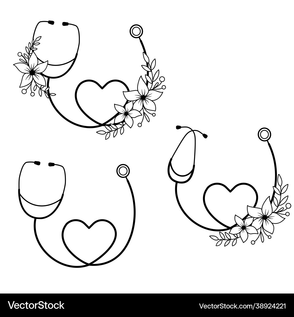 Sign stethoscope with flowers with heart Vector Image