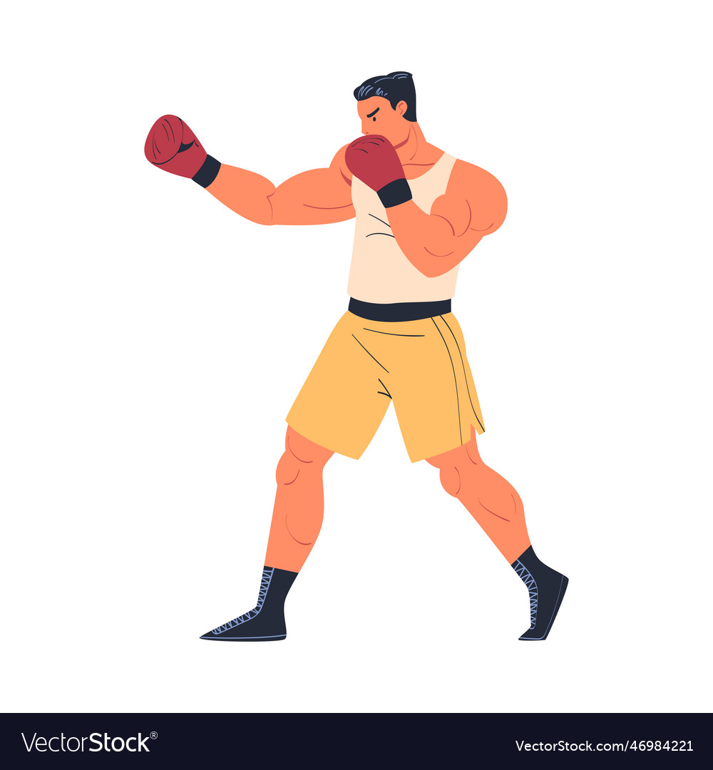 Strong muscular man in boxing gloves working out Vector Image