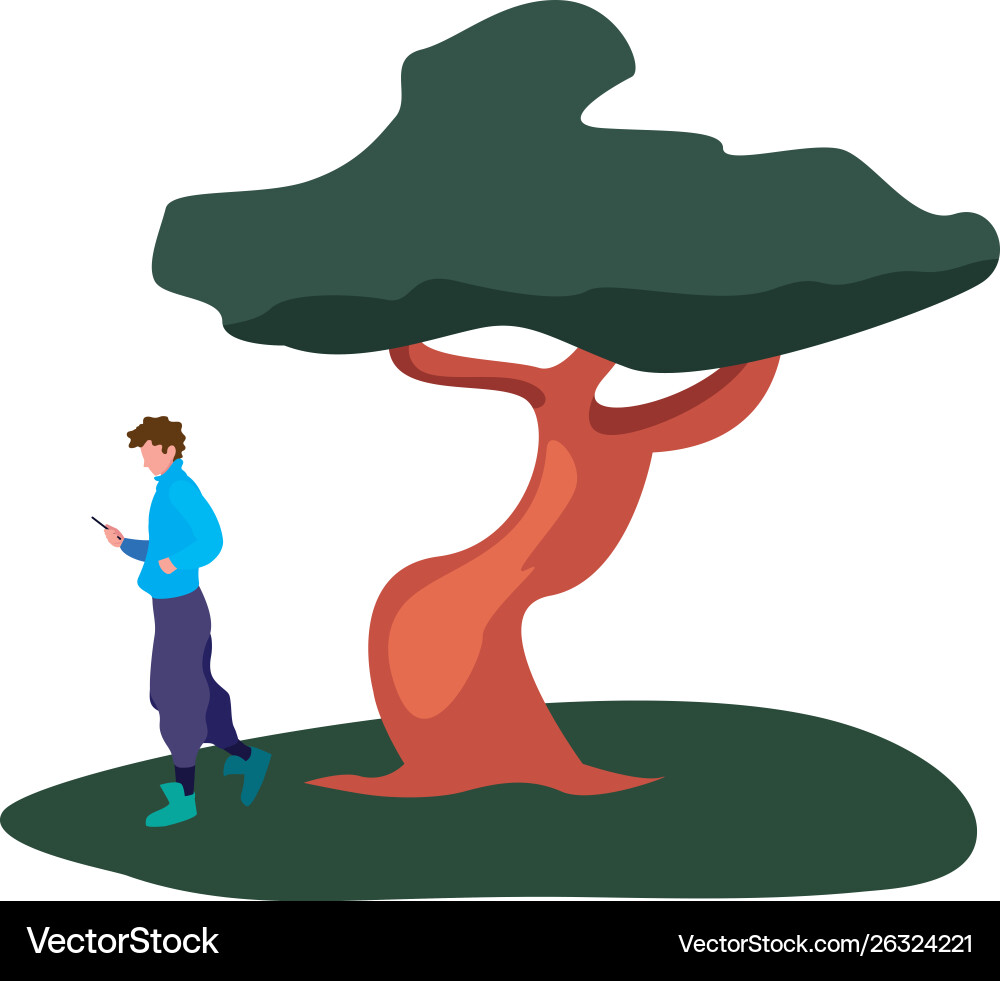 Young man using smartphone Royalty Free Vector Image