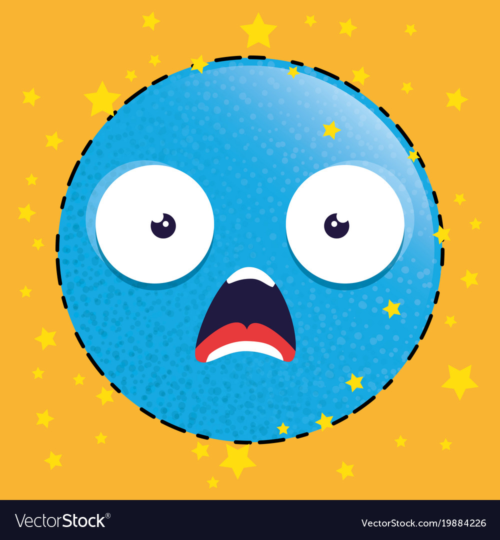 Blue scared emoji emoticon character Royalty Free Vector