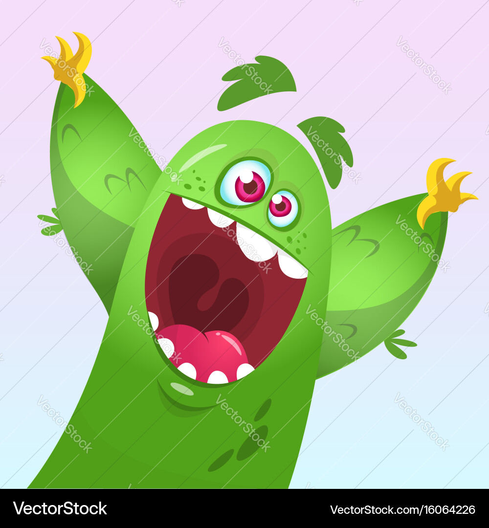 Cartoon green fluffy monster Royalty Free Vector Image