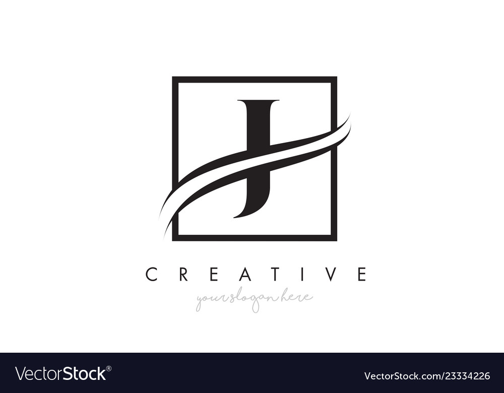 J Letter Logo Design With Square Swoosh Border Vector Image