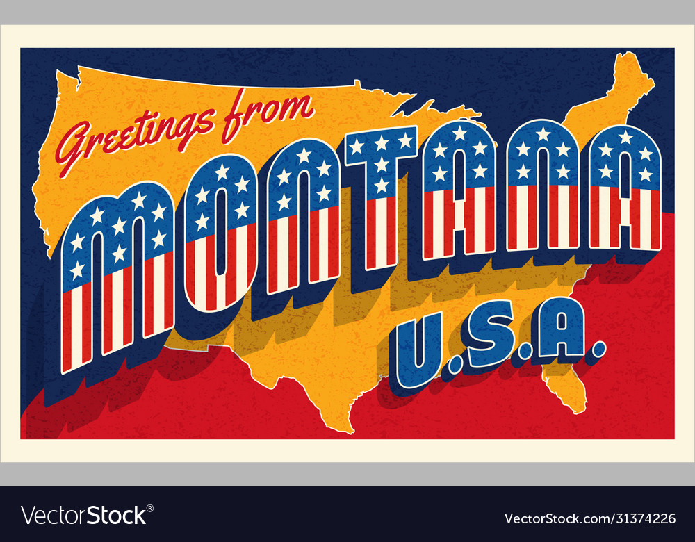 July 4th montana usa retro travel postcard Vector Image