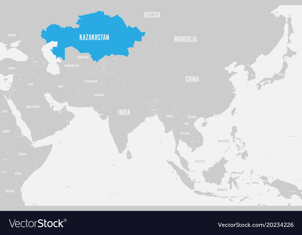 Kazakhstan Blue Marked In Political Map Of Vector Image