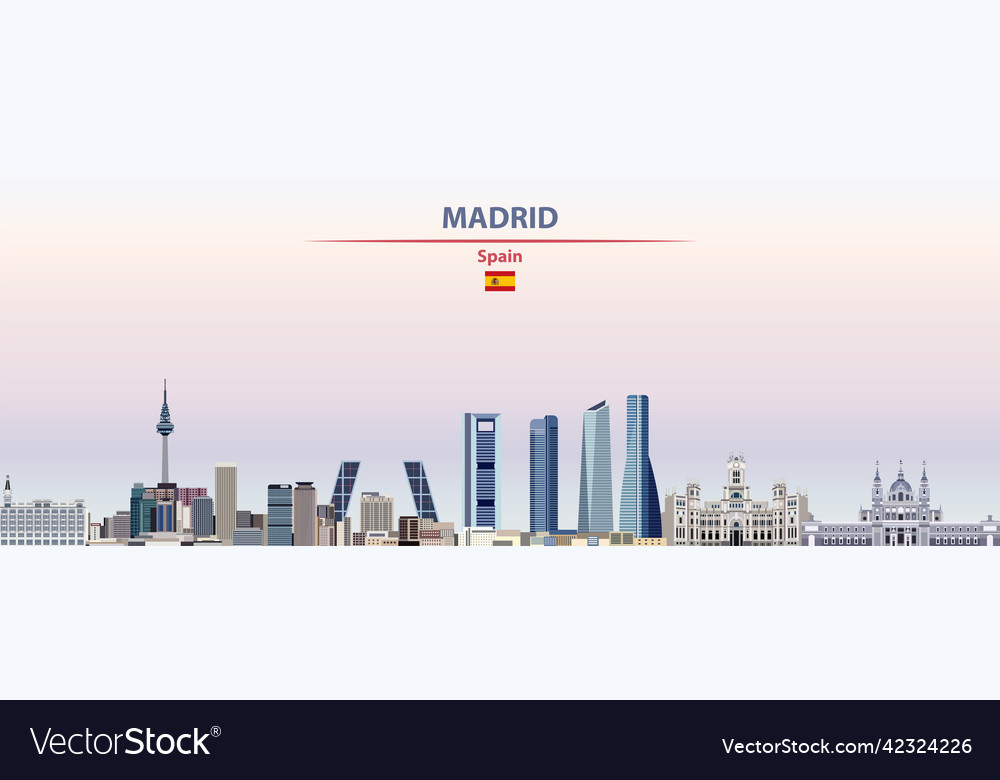 Madrid city skyline at sunrise Royalty Free Vector Image