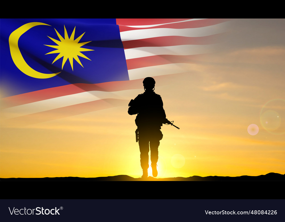 Silhouette of a soldier with flag malaysia