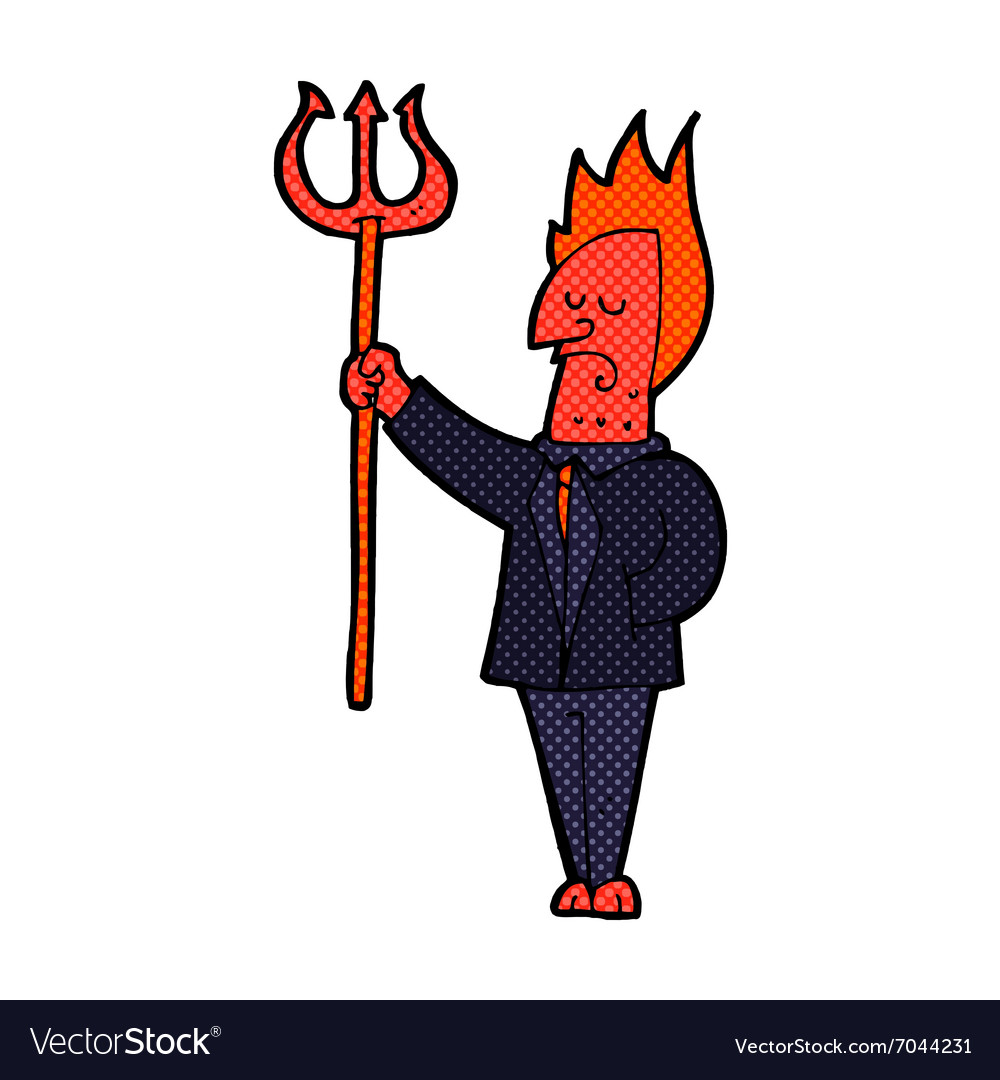 Comic cartoon devil with pitchfork