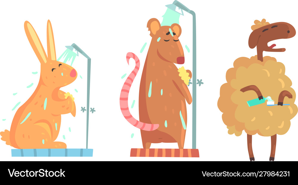 Cute animals bathing set hygiene and care Vector Image