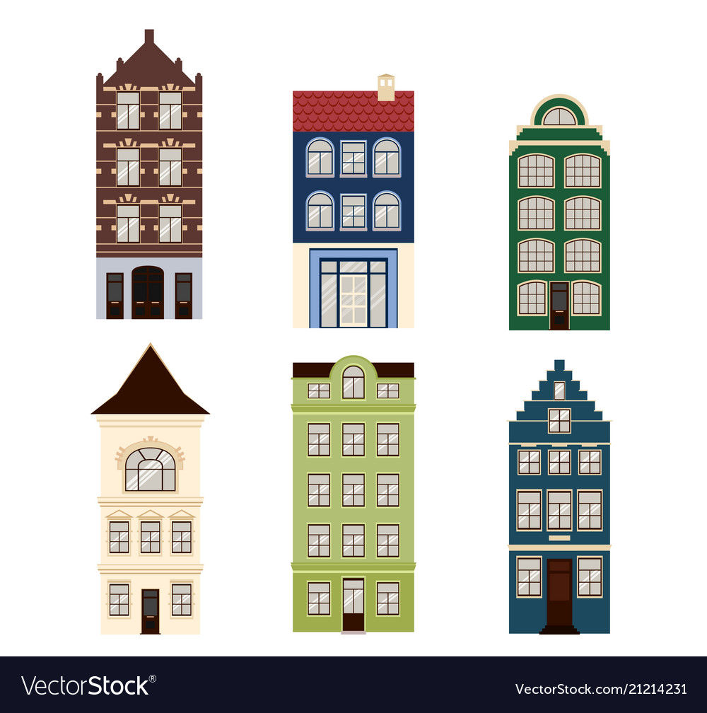 Cute retro houses exterior set collection Vector Image