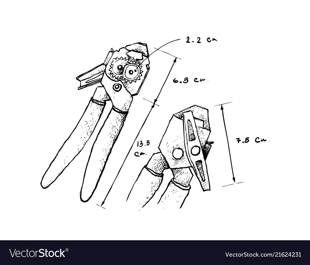 Hand drawn dimension of can opener or tin