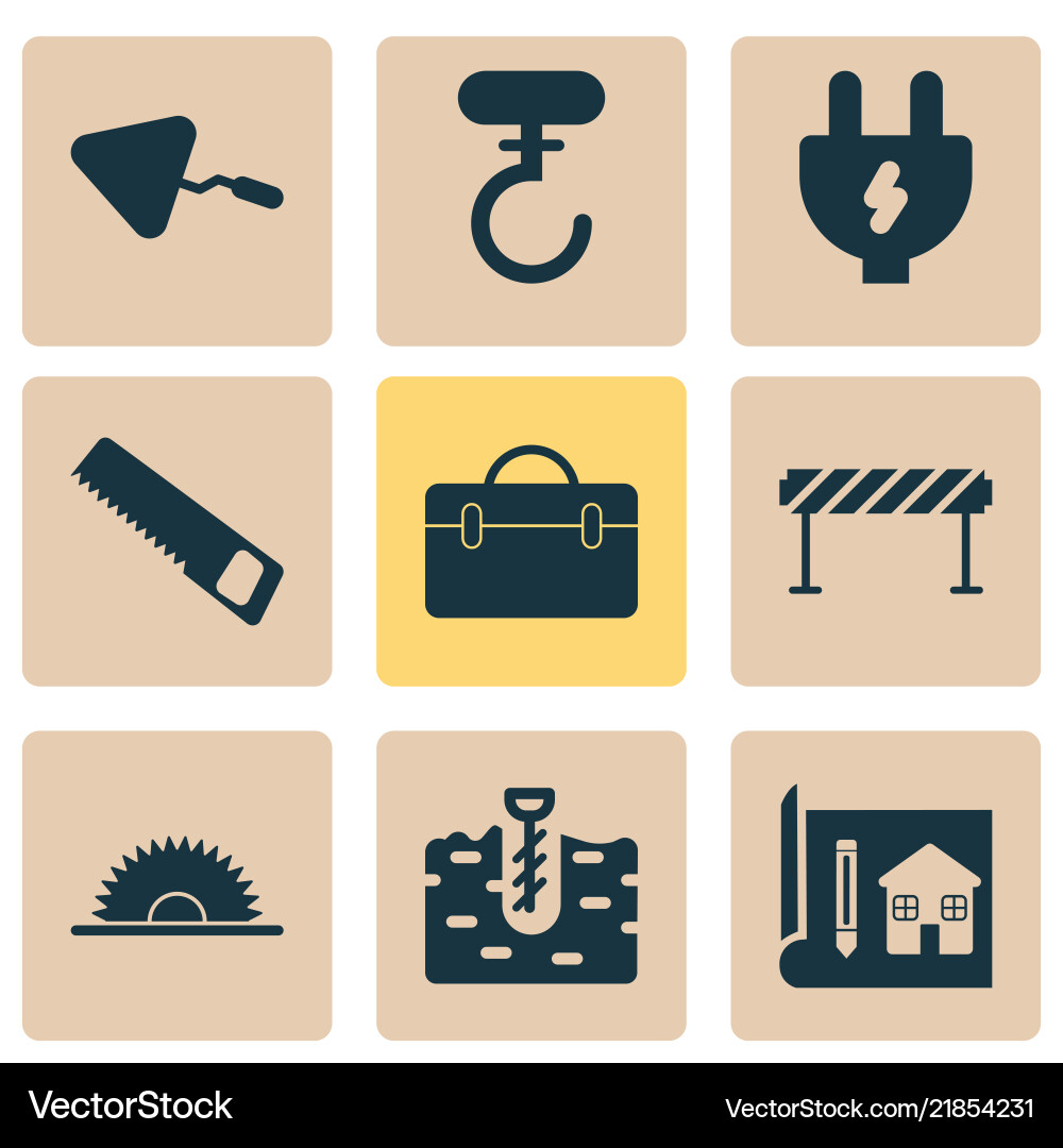 Industry icons set with case barrage hook Vector Image