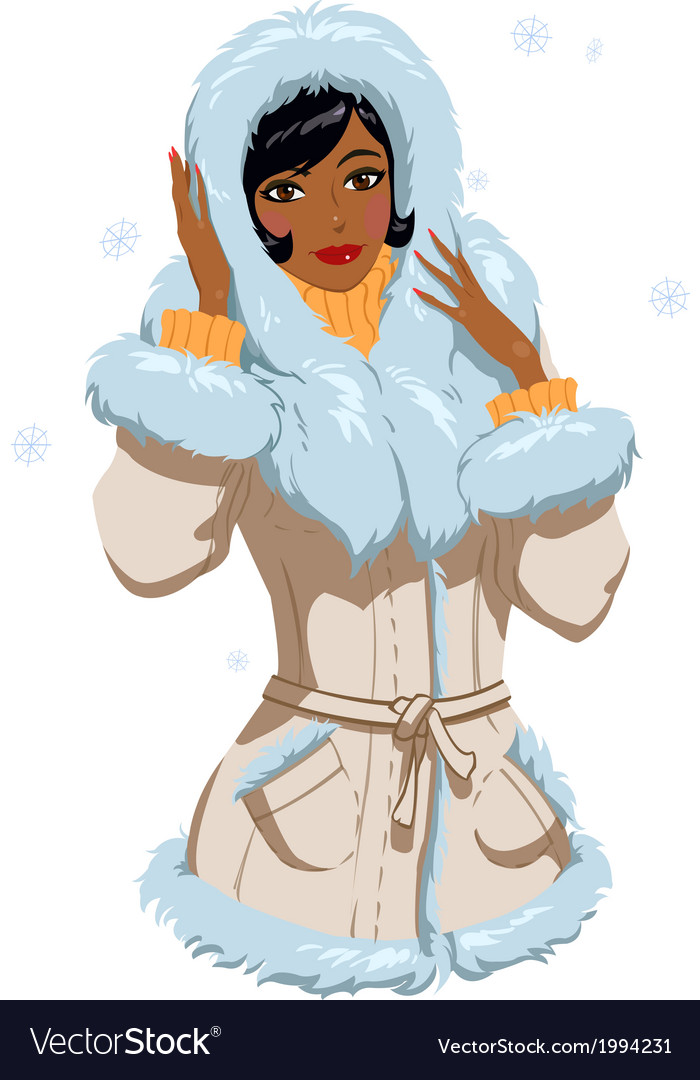 Mulatta in winter clothes