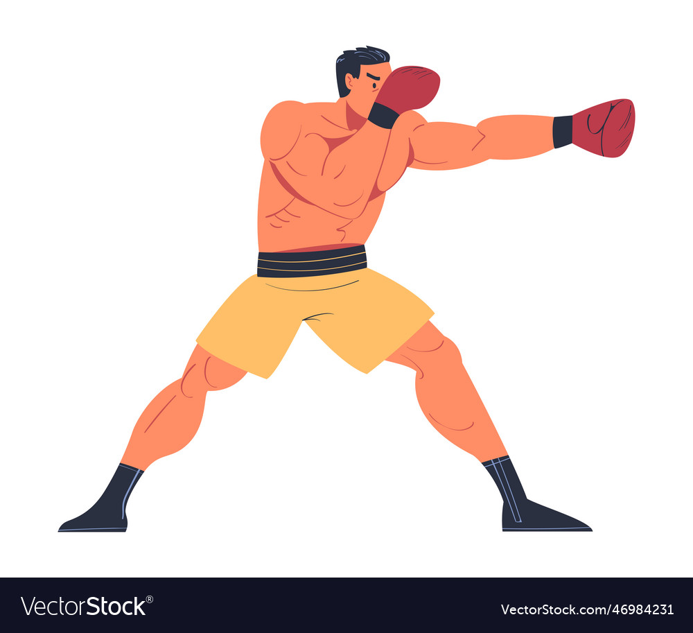 Muscular man in shorts and boxing gloves throwing Vector Image