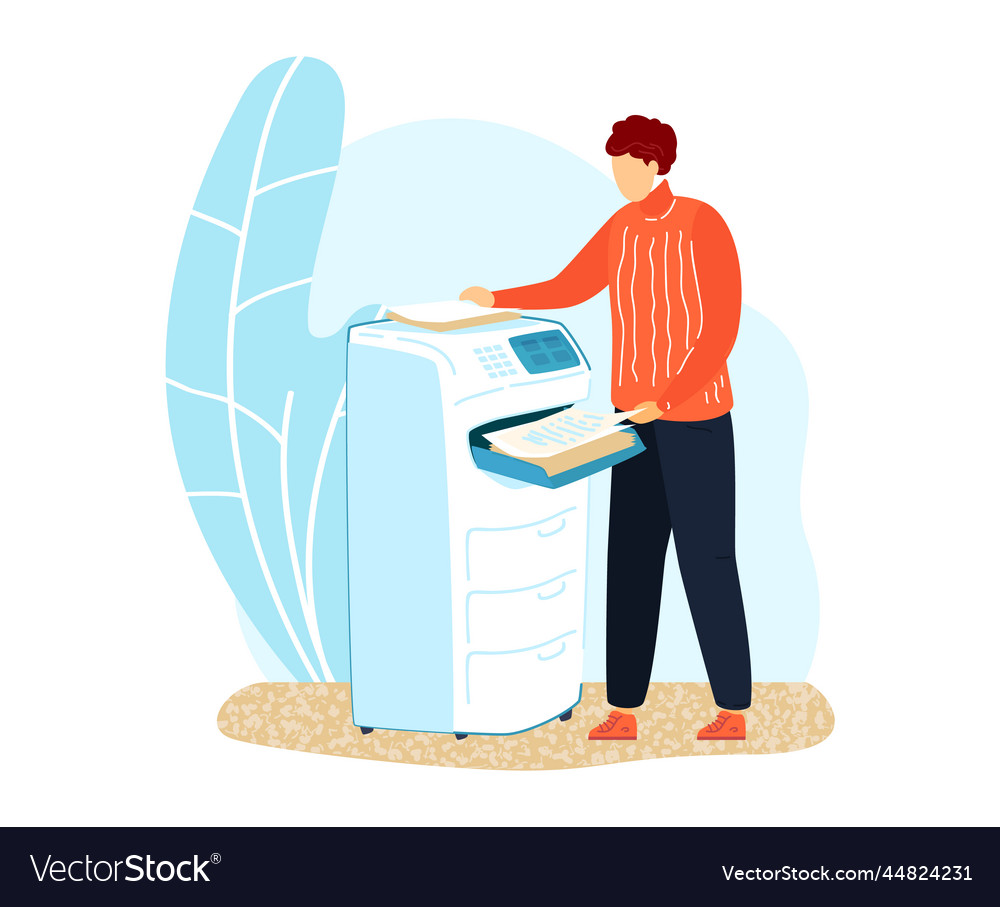 Office replicate machine male character standing Vector Image