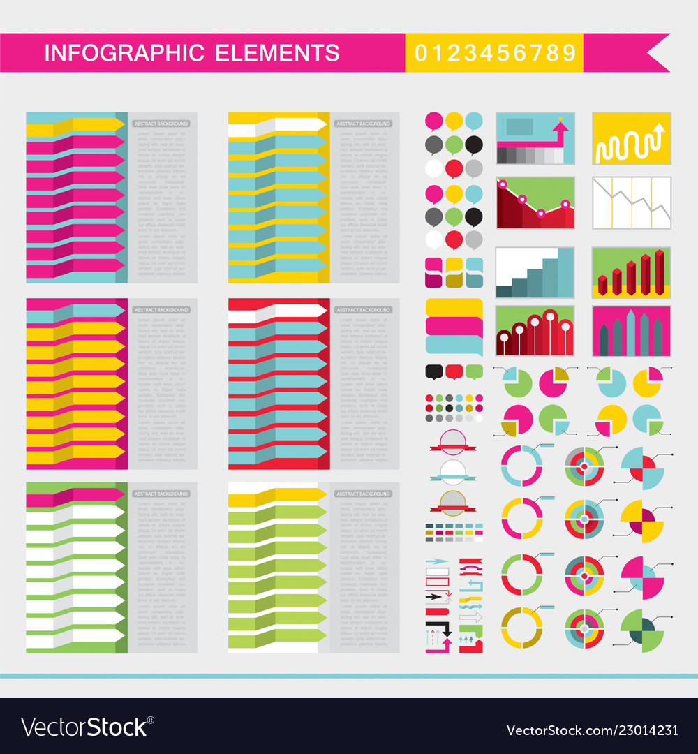 Set of colorful infographic elements charts graph Vector Image