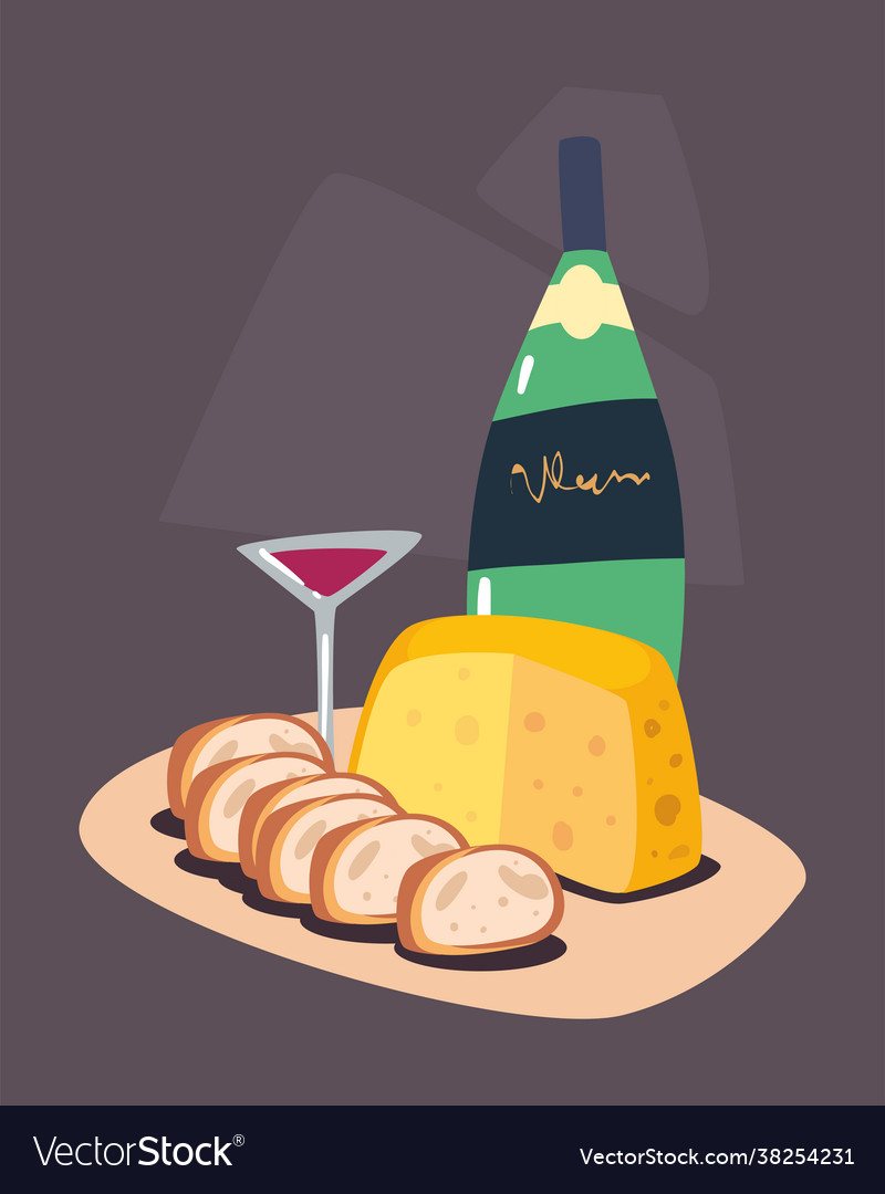 Wine bottle and cheese Royalty Free Vector Image