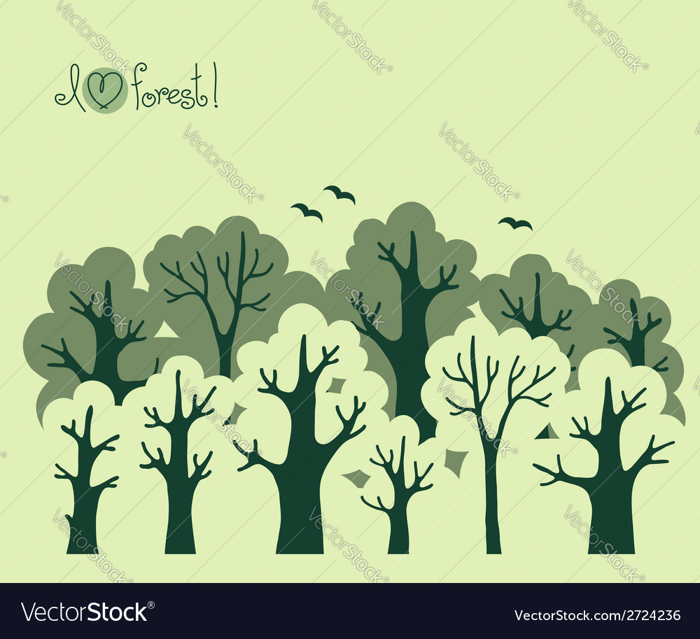Abstract Banner Of Green Deciduous Forest Vector Image