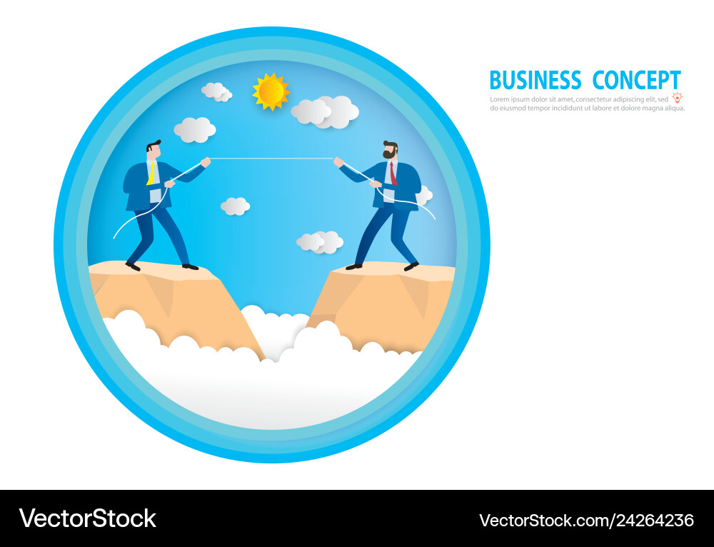 Businessman in suit pull rope at edge of cliff Vector Image