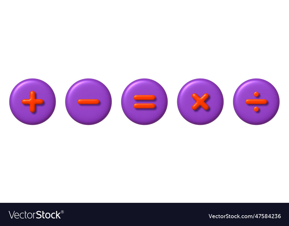 Math 3d icons set orange arithmetic plus minus Vector Image