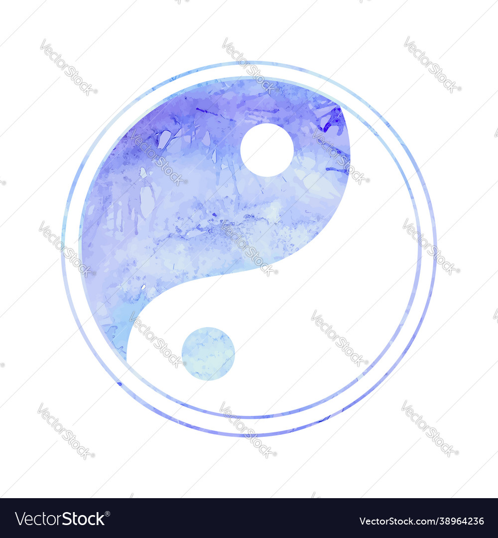 Yin yang blue watercolor symbol with splashes