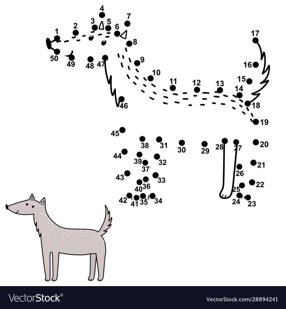 Connect Numbers And Draw A Cute Wolf Royalty Free Vector