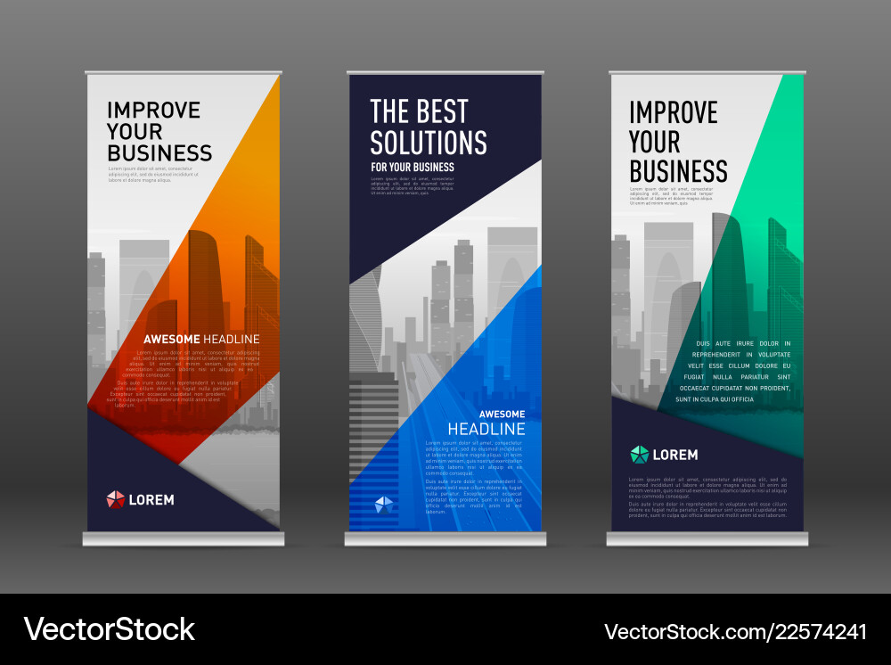 Construction Roll Up Banner Design Templates Set Vector Image