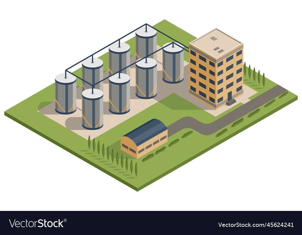 Isometric grain elevator silos complex storage