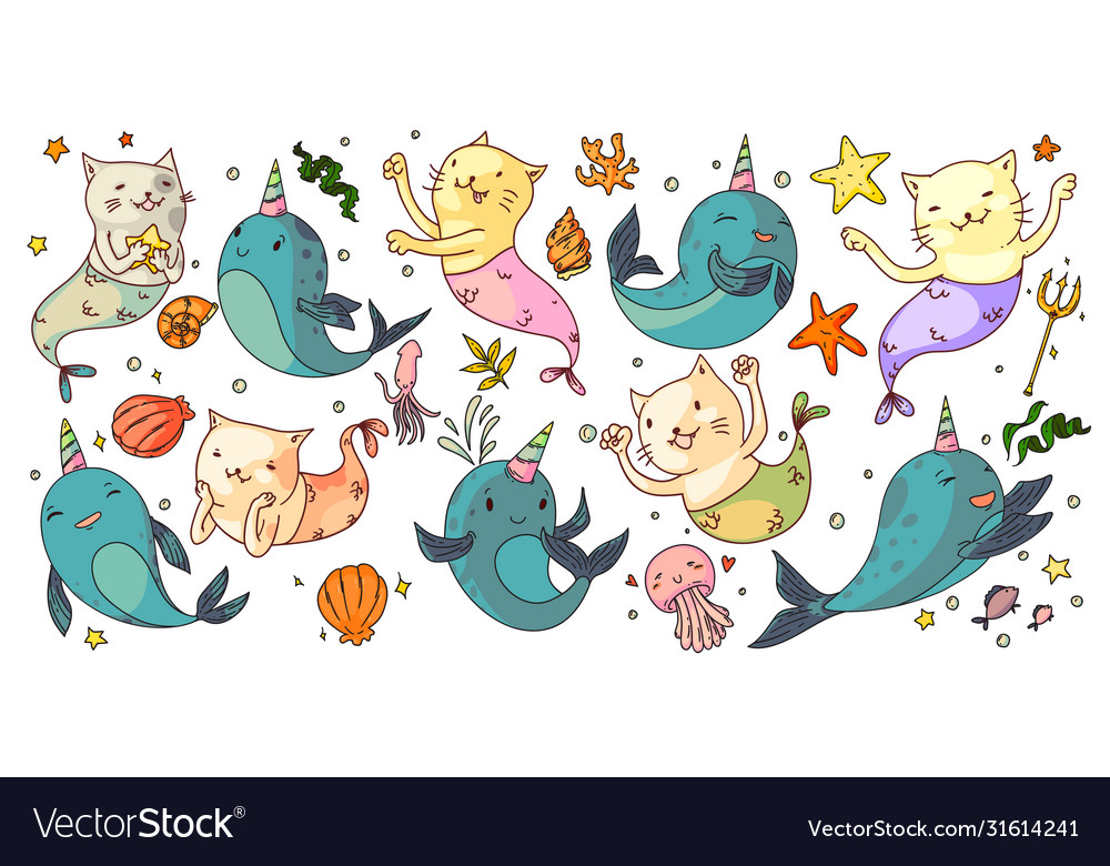 Mermaid cats and unicorn narwhals