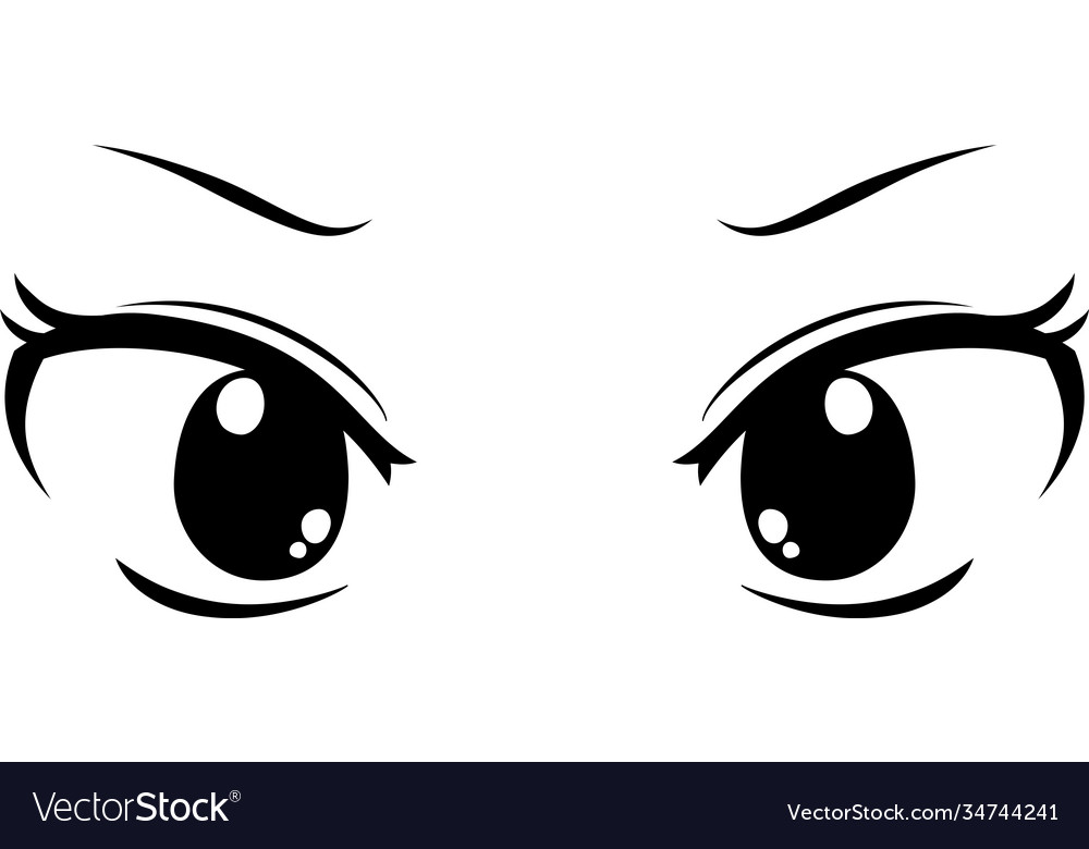 Monochrome cute anime-style eyes with an angry Vector Image