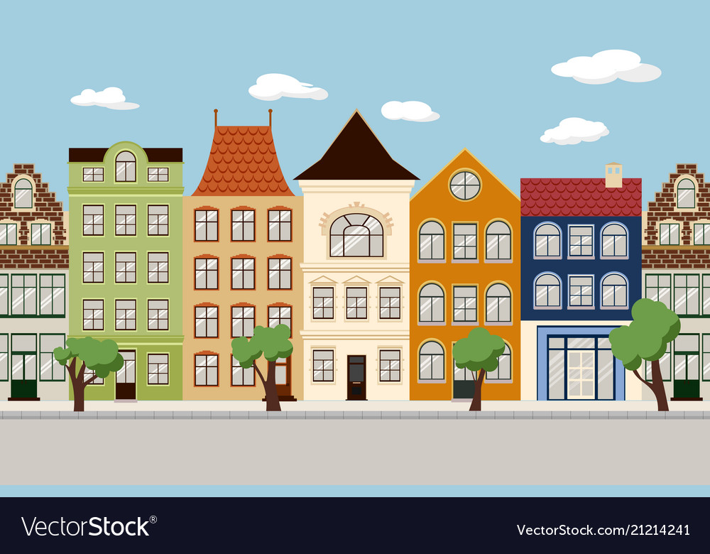 Seamless border of cute retro houses exterior Vector Image